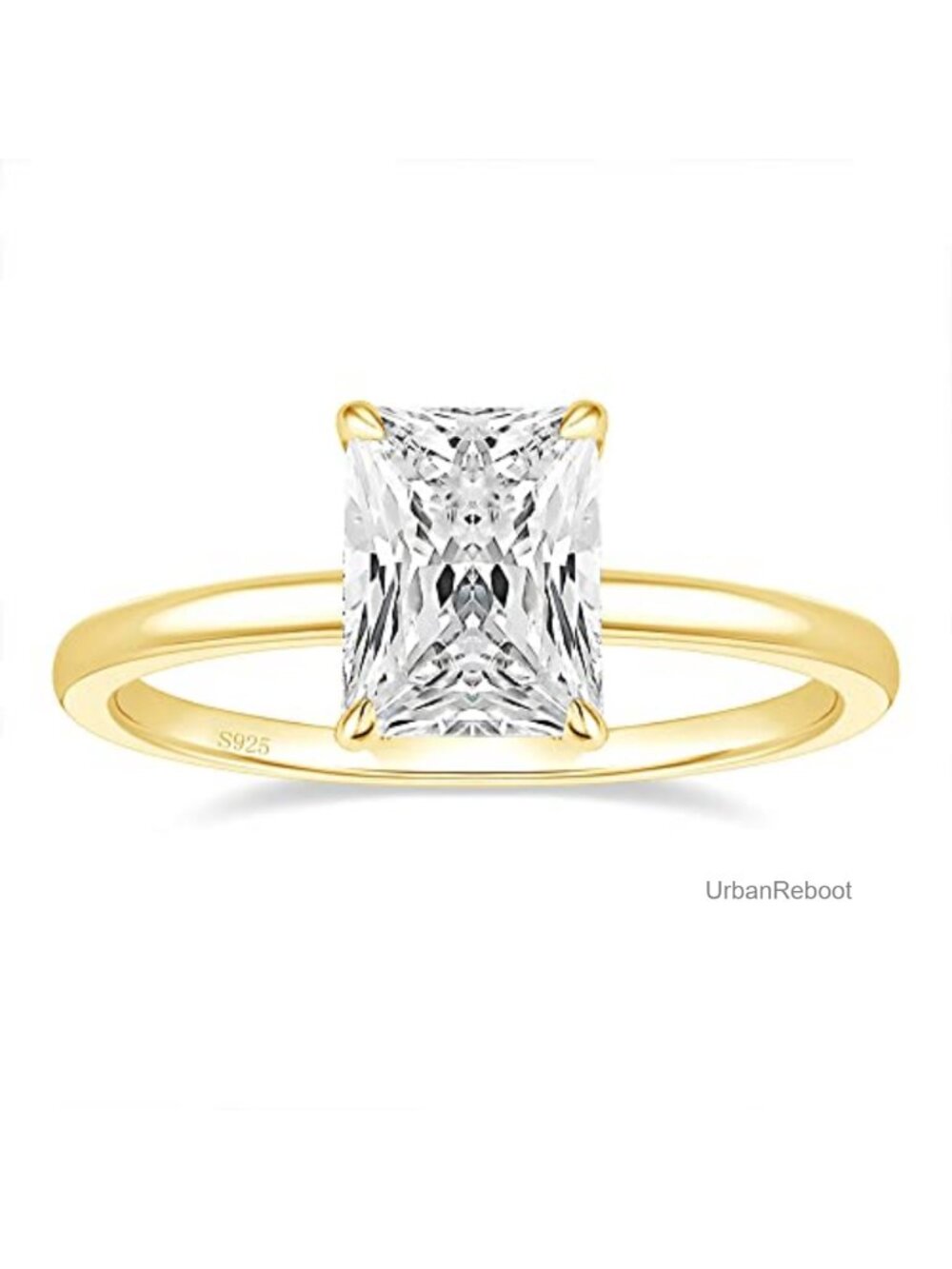 925 Sterling Silver Engagement Ring Women Radiant Cut Cubic Zirconia Wedding